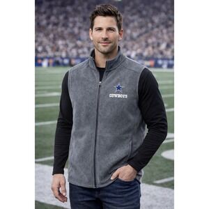 Dallas Cowboys DUNBROOKE Fleece Grey FULL-ZIP Vest Size XL